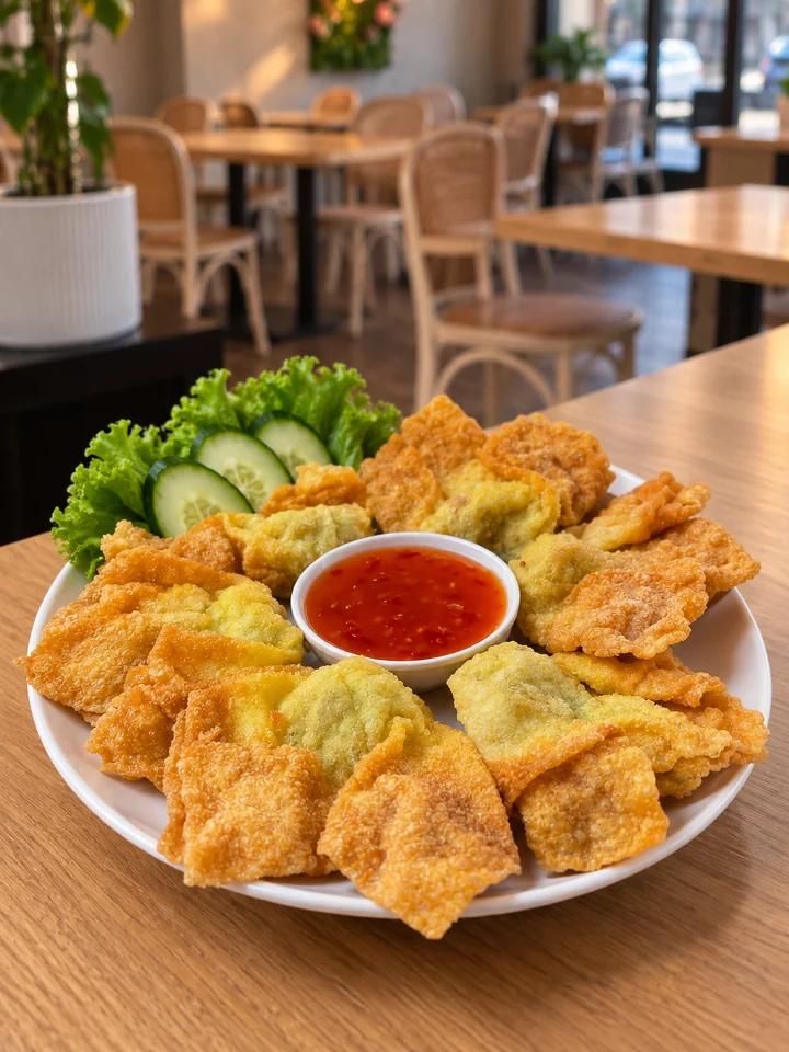 Thai appetiser plate with dipping sauce