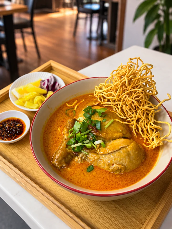 Large bowl dish with noodles and herbs