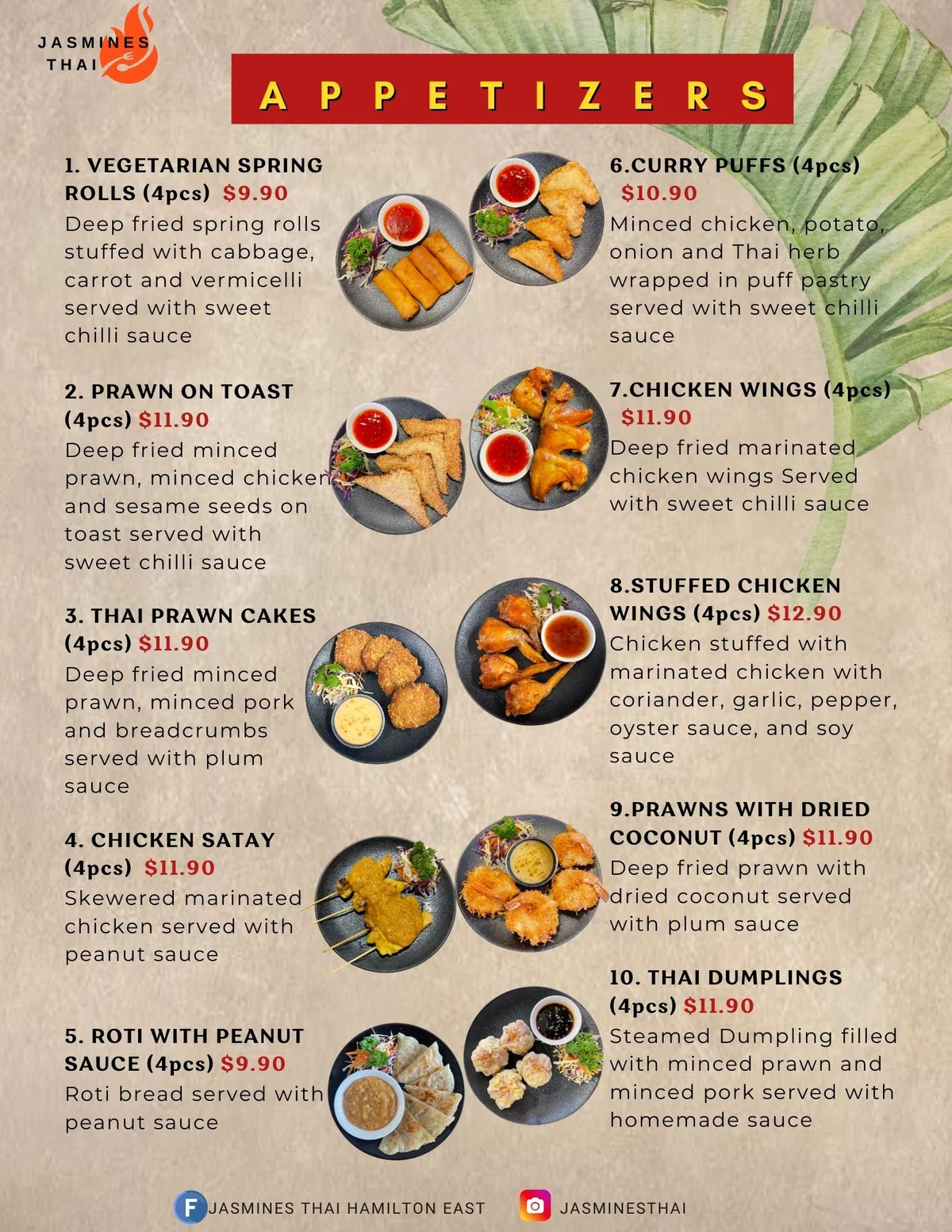 Jasmines Thai appetisers menu