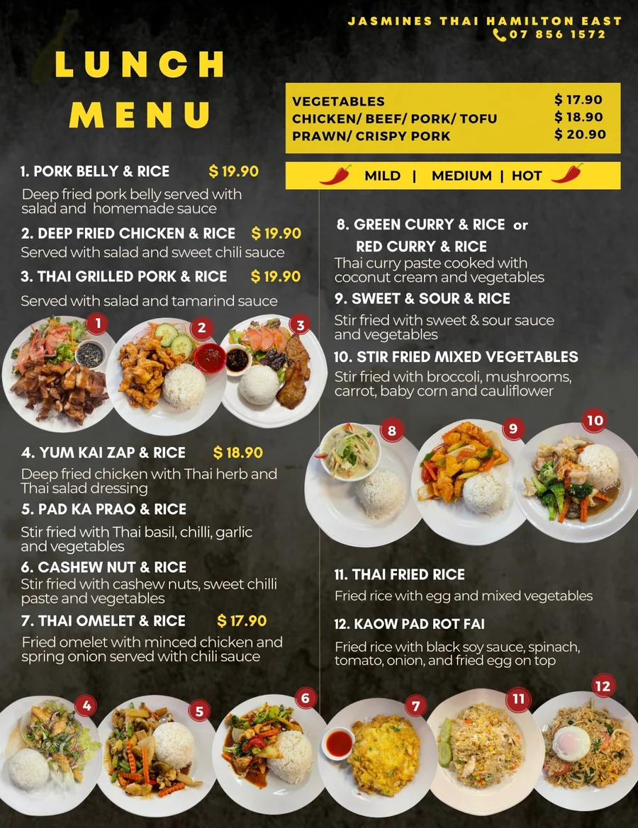 Jasmines Thai lunch menu preview